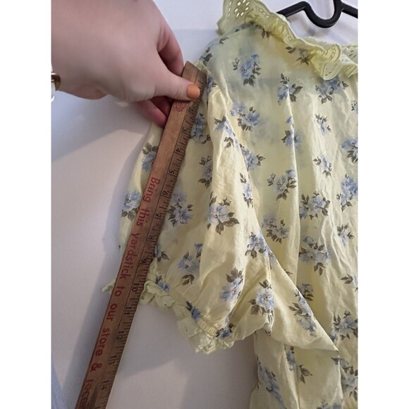 AEO Baby Doll Blouse XXL Yellow Floral Button Up Milkmaid Fairy Sweet cottagcore - Picture 11 of 13